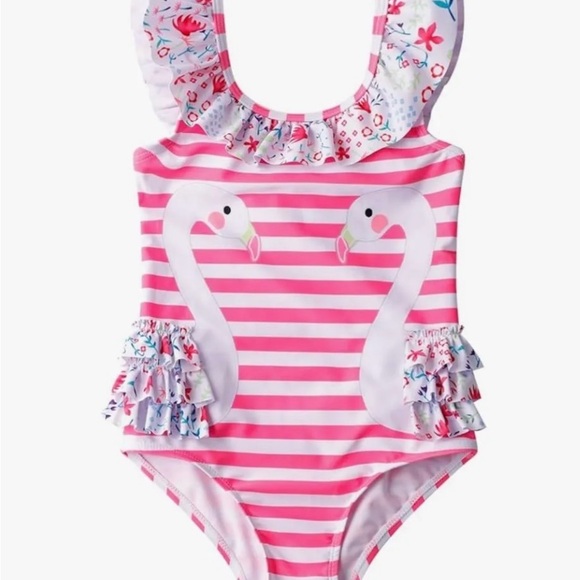 Kids Swimsuit W Flamingo Design Toddler Girl's Size 2T-3T Pink White Striped NEW - Picture 1 of 4